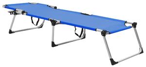 Wysoki leżak dla seniora, składany, niebieski, aluminiowy