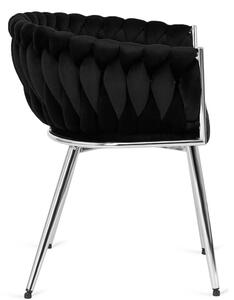 Czarne welurowe krzesło z plecionym oparciem - Onis