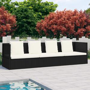Sofa ogrodowa z poduszkami, polirattan, czarna