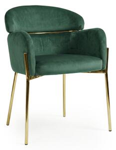 Krzesło z podłokietnikami glamour ze złotym łącznikiem LUNGO VELVET zielone na złotym stelażu