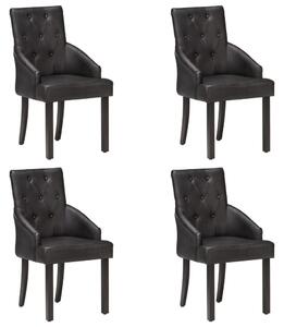 Krzesła stołowe, 4 szt., czarne, naturalna kozia skóra