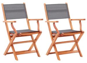 Składane krzesła ogrodowe 2 szt., szare, eukaliptus i textilene