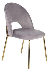 Krzesło do jadalni Molly, szare, tapicerowane, welurowe, do toaletki na złotych nogach