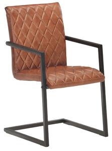 Krzesła stołowe, wspornikowe, 4 szt., brązowe, skóra naturalna