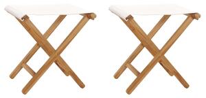 Składane krzesła, 2 szt., lite drewno tekowe i tkanina, kremowe