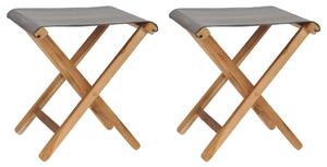Składane krzesła, 2 szt., lite drewno tekowe i tkanina, szare