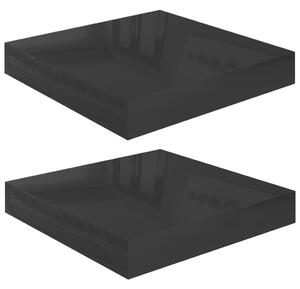 Półki ścienne, 2 szt., czarne, wysoki połysk, 23x23,5x3,8cm MDF