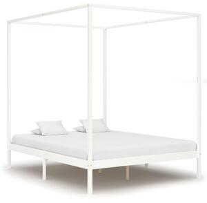 Rama łóżka z baldachimem, 4 szuflady, biała, sosna, 160x200 cm