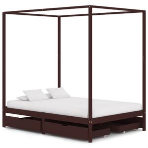Rama łóżka z 4 szufladami, ciemny brąz, sosna, 140 x 200 cm