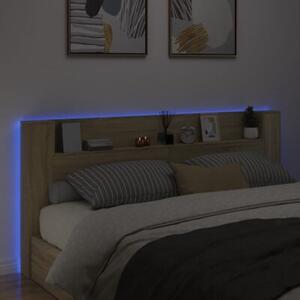 Zagłówek z półką i LED, dąb sonoma, 220x16,5x103,5 cm