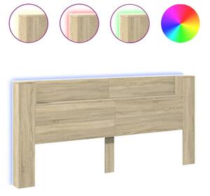 Zagłówek z półką i LED, dąb sonoma, 220x16,5x103,5 cm