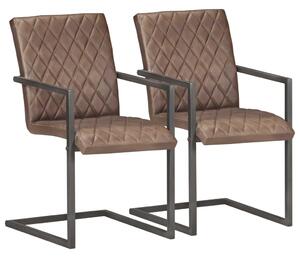 Krzesła stołowe, wspornikowe, 2 szt., brązowe, skóra naturalna