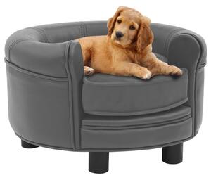 Sofa dla psa, szara, 48x48x32 cm, plusz i sztuczna skóra