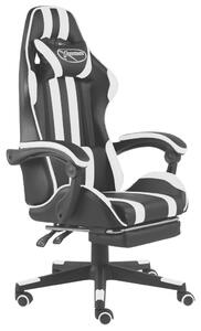 Fotel dla gracza, z podnóżkiem, czarno-biały, sztuczna skóra
