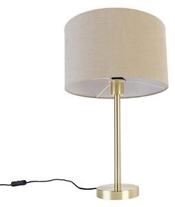 Klasyczna lampa stołowa mosiężna z kloszem jasnobrązowym 35 cm - Simplo Oswietlenie wewnetrzne