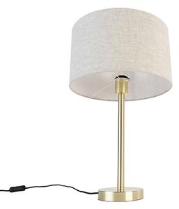 Klasyczna lampa stołowa mosiężna z kloszem jasnoszarym 35 cm - Simplo Oswietlenie wewnetrzne