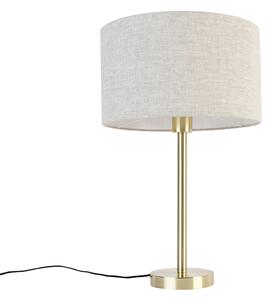 Klasyczna lampa stołowa mosiężna z kloszem jasnoszarym 35 cm - Simplo Oswietlenie wewnetrzne