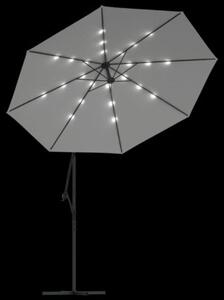 Parasol ogrodowy wiszący, światła LED, 300 cm, metal, piaskowy