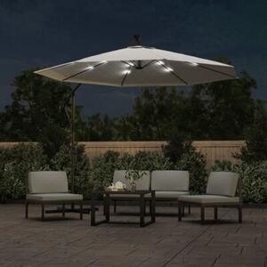 Parasol ogrodowy wiszący, światła LED, 300 cm, metal, piaskowy