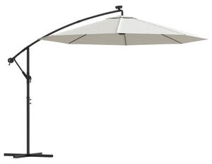 Parasol ogrodowy wiszący, światła LED, 300 cm, metal, piaskowy