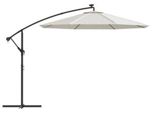 Parasol ogrodowy wiszący, światła LED, 300 cm, metal, piaskowy