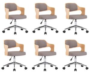 Obrotowe krzesła stołowe, 6 szt., taupe, gięte drewno i tkanina
