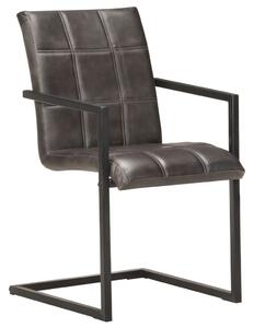 Wspornikowe krzesła stołowe, 6 szt., szare, skóra naturalna