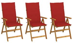 Składane krzesła ogrodowe z poduszkami, 3 szt., drewno akacjowe