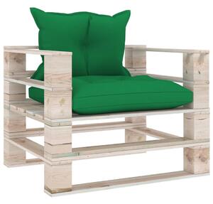 Sofa ogrodowa z palet, zielone poduszki, drewno sosnowe