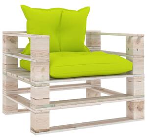 Sofa ogrodowa z palet, jasnozielone poduszki, drewno sosnowe