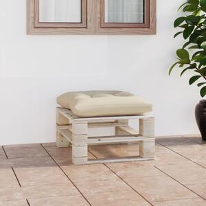 Ogrodowy stołek z palet z kremową poduszką, drewno sosnowe