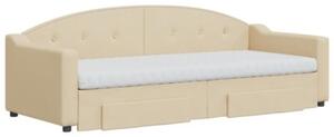 Sofa rozsuwana z szufladami, kremowa, 80x200 cm, tkanina