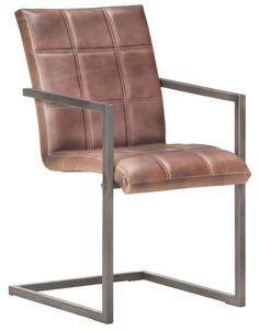 Krzesła stołowe, wspornikowe, 6 szt., brąz, skóra naturalna