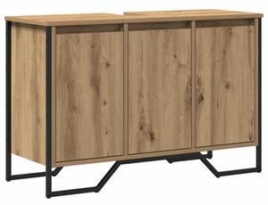Nowoczesna szafka łazienkowa z umywalką w czarnej ramie, wolnostojąca, minimalistyczny design