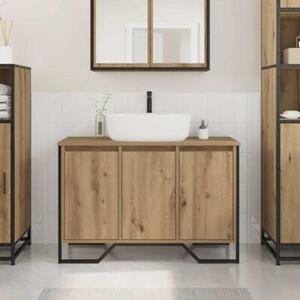 Nowoczesna szafka łazienkowa z umywalką w czarnej ramie, wolnostojąca, minimalistyczny design