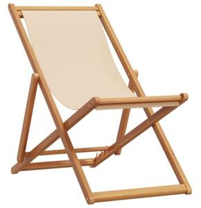 Składane krzesła plażowe, 2 szt., beżowe, tkanina i lite drewno