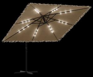 Parasol ogrodowy z LED, stalowy słupek, brązowy, 246x246x230 cm