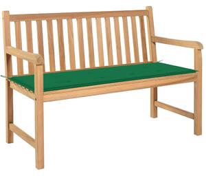 Ławka ogrodowa z zieloną poduszką, 120 cm, lite drewno tekowe