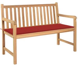 Ławka ogrodowa z czerwoną poduszką, 120 cm, lite drewno tekowe