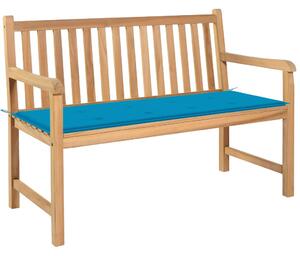 Ławka ogrodowa z niebieską poduszką, 120 cm, drewno tekowe
