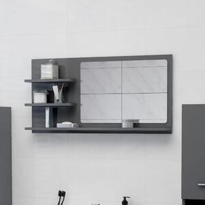 Lustro łazienkowe, wysoki połysk, szare, 90x10,5x45 cm, płyta