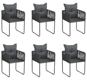 Krzesła ogrodowe z poduszkami, 6 szt., polirattan, czarne