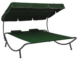 Leżak ogrodowy z baldachimem i poduszkami, zielony