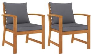 Krzesła ogrodowe, 2 szt., ciemnoszare poduszki, drewno akacjowe