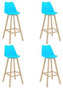Stołki barowe, 4 szt., niebieskie, PP i lite drewno bukowe