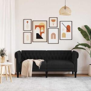 Sofa chesterfield, dwuosobowa, czarna, obita tkaninÄ