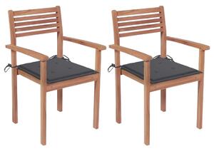 Krzesła ogrodowe z antracytowymi poduszkami, 2 szt., tekowe