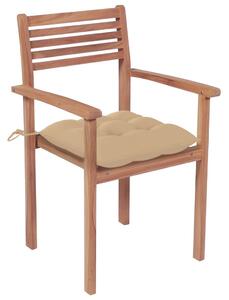 Krzesła ogrodowe, 2 szt., beżowe poduszki, lite drewno tekowe