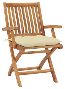 Krzesła ogrodowe, 2 szt., kremowe poduszki, lite drewno tekowe