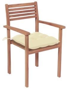 Krzesła ogrodowe, 4 szt., kremowe poduszki, drewno tekowe